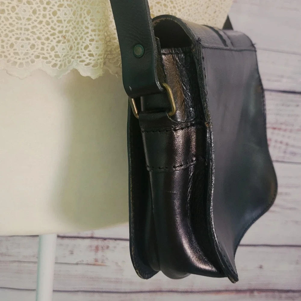 VTG Kouros Handmade Black Leather Crossbody Bag Genuine Greek Cowhide Leather